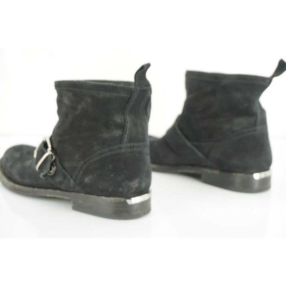 Burberry Black Suede Motor Biker Short Ankle Boots Size 35 House Check - Picture 3 of 11